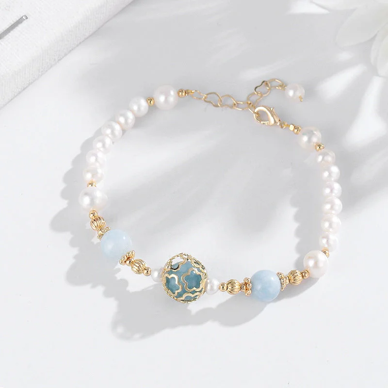 Aquamarine crystal pearl bracelet