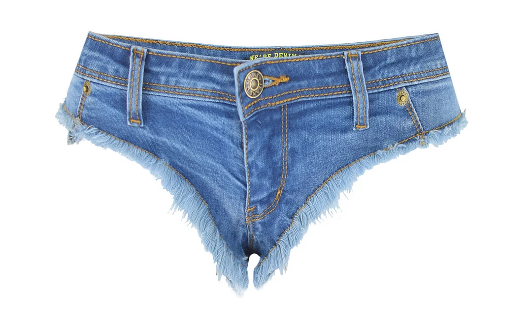 Women's Low Waisted Elastic Denim Zippered Nightclub Party Beach Short Pants