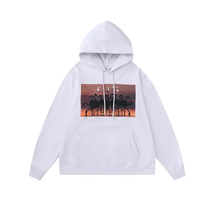 Off White Hoodie Autumn and Winter Sunset Flamingo Arrow Hooded Sweater for Men and Women