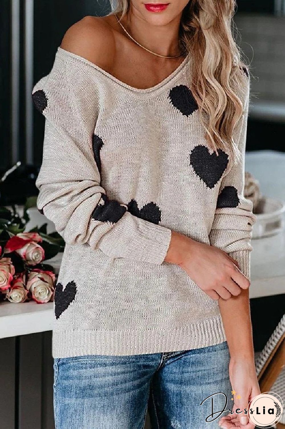Loose V-Neck Love Knitted Sweater(5 Colors)