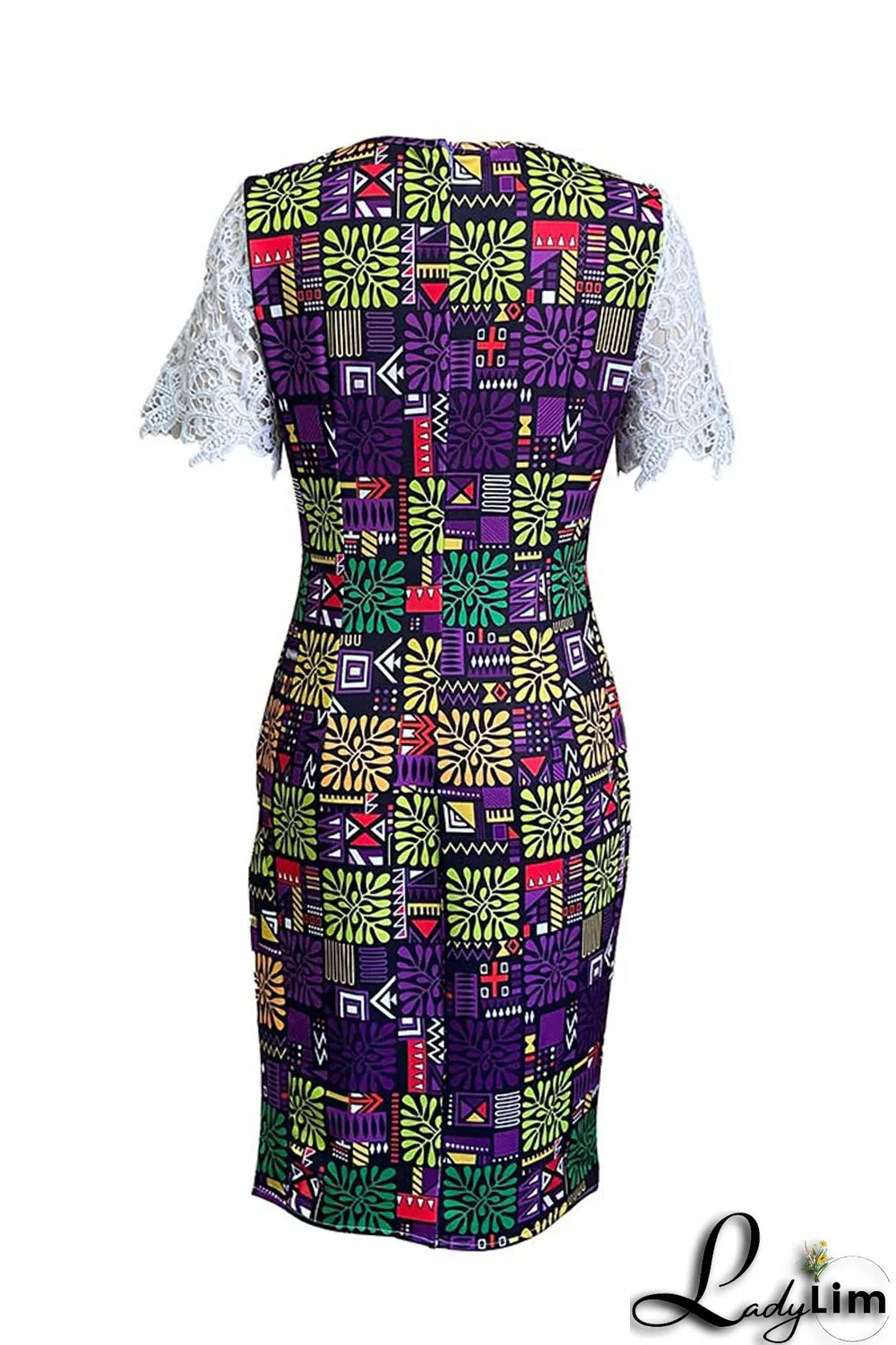 Purple Sexy Print Lace O Neck Irregular Dress Dresses