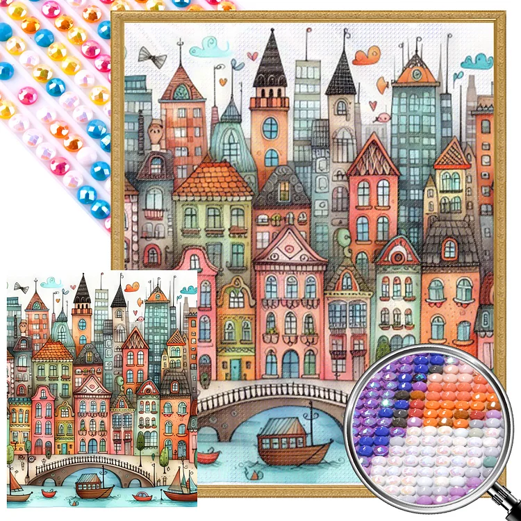 Colorful House 40*50CM (Canvas) Full AB Round Drill Diamond Painting gbfke