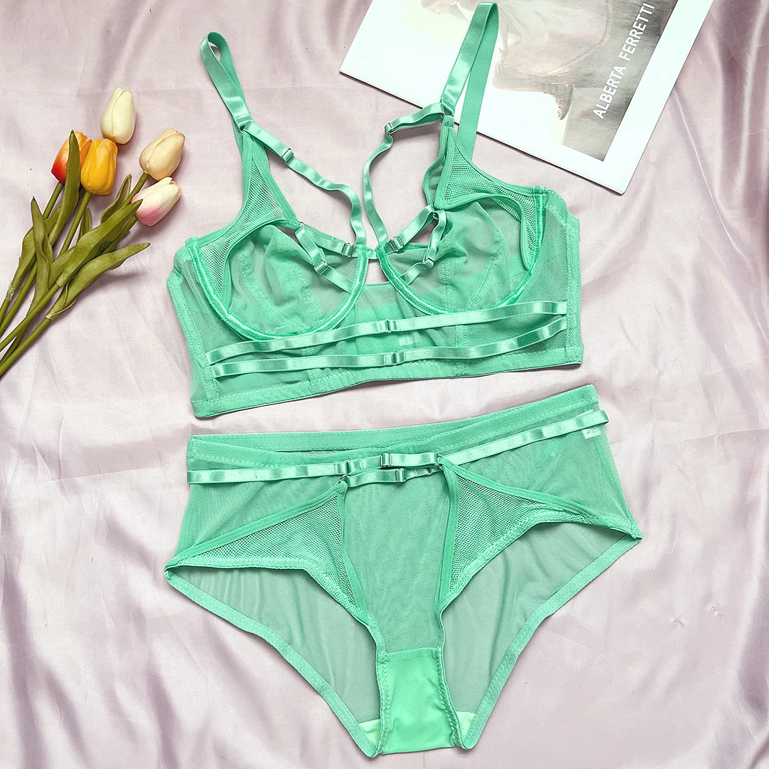 Billionm Sexy Lingerie Transparent Bra Set Woman 2 Pieces Fancy Underwear Patchwork Luxury Hot Transparencies Lace Intimate