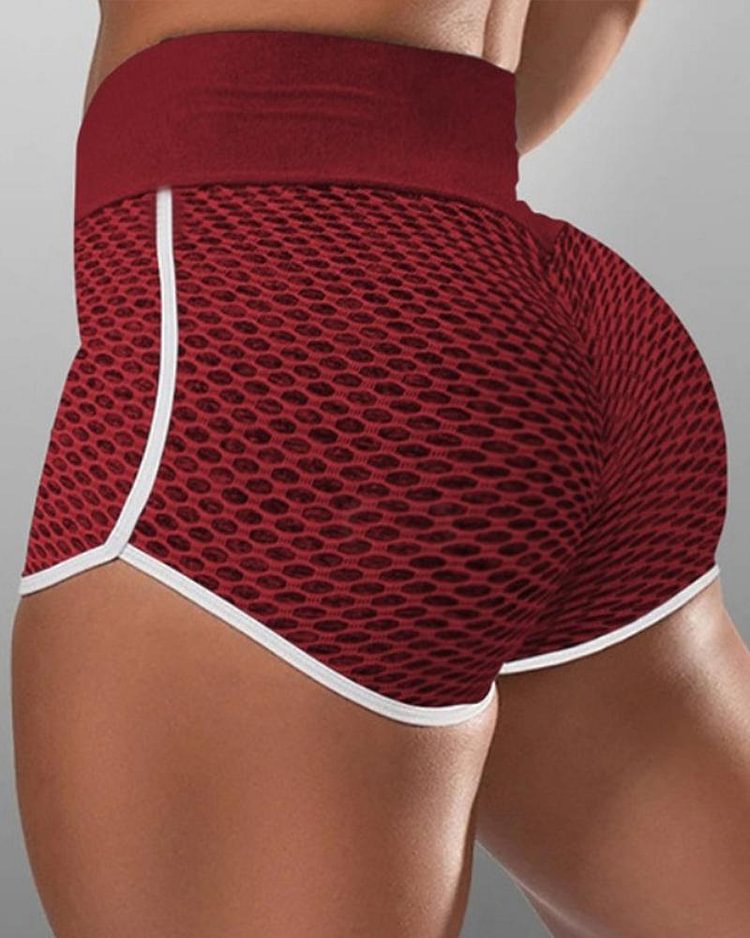 Contrast Binding Textured Sports Shorts - Shop Trendy Women's Clothing | LoverChic