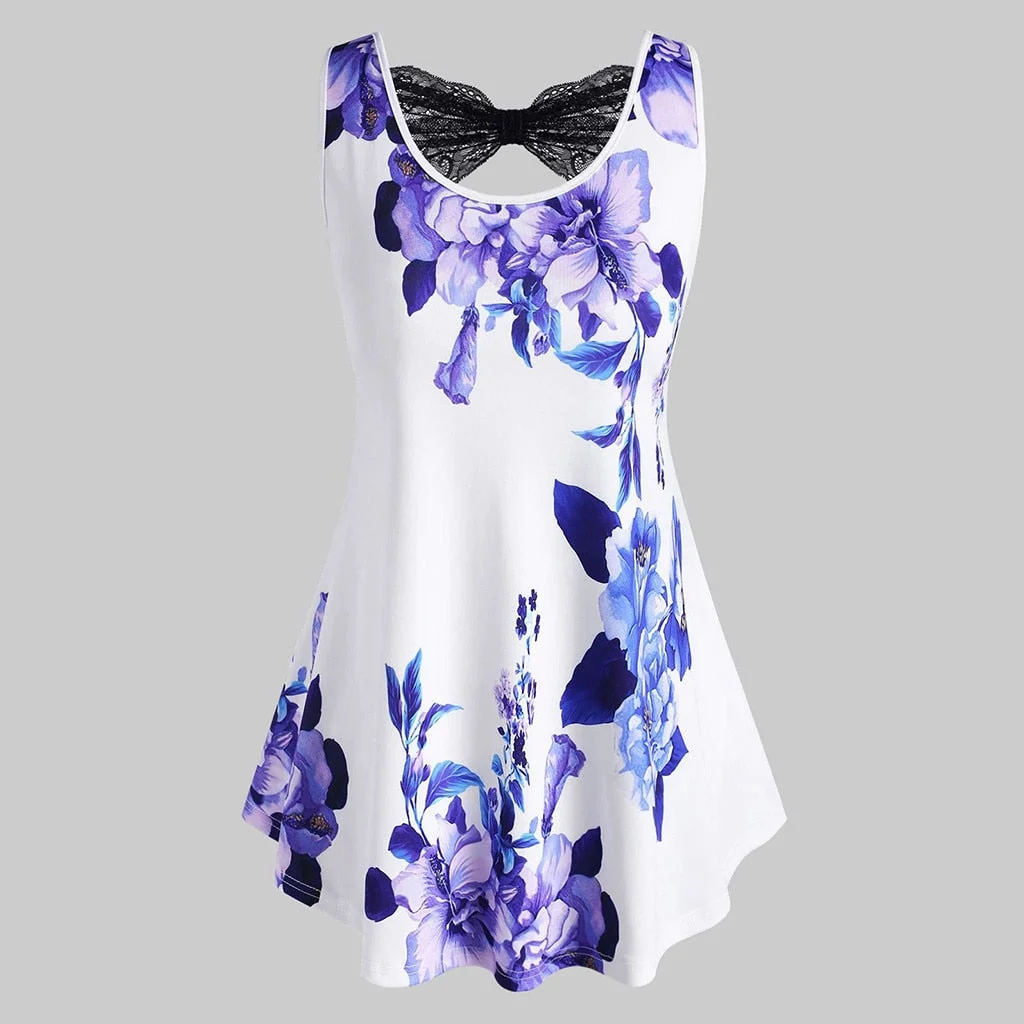 Plus Size Women Floral Print Tank Tops Ladies Sexy Lace Tops Fashion Vest Summer Camisole Women Casual Sleeveless Female blusas