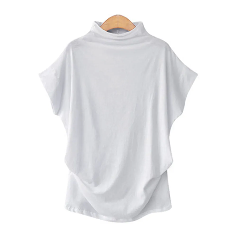 Brownm Commute Large Size Women's Half Turtleneck Batwing Sleeve Solid Color Polyester Top