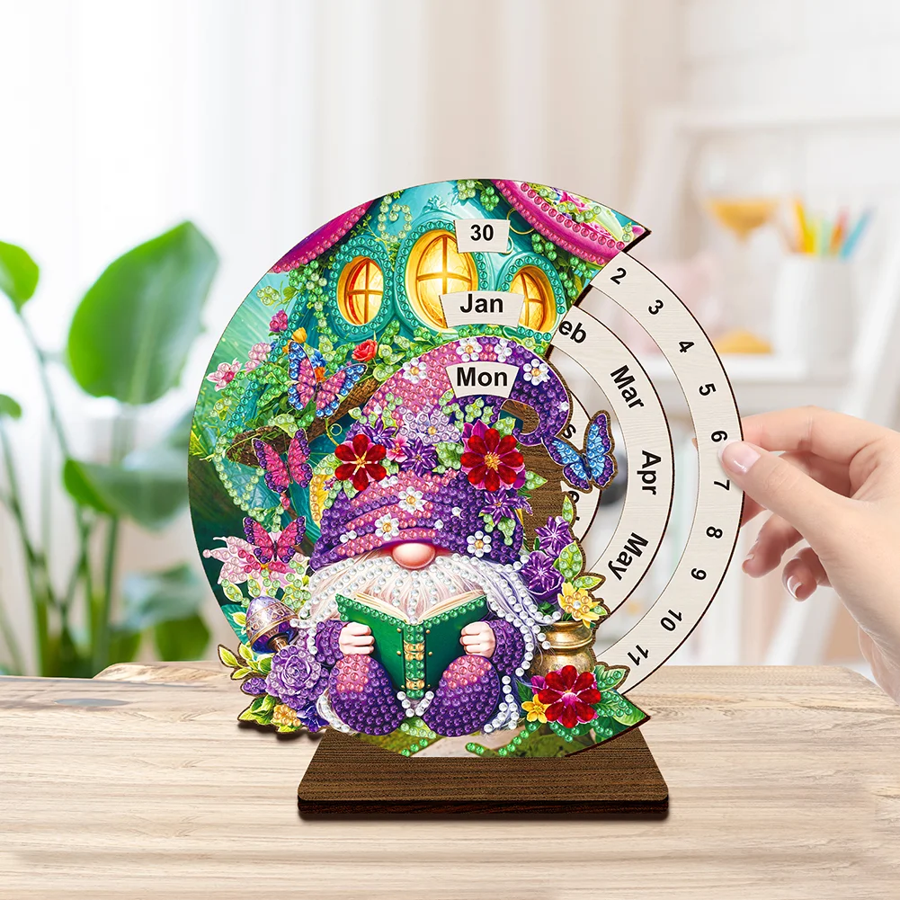 DIY Garden Gnome Special Shape Diamond Painting Spinning Calendar for Adults