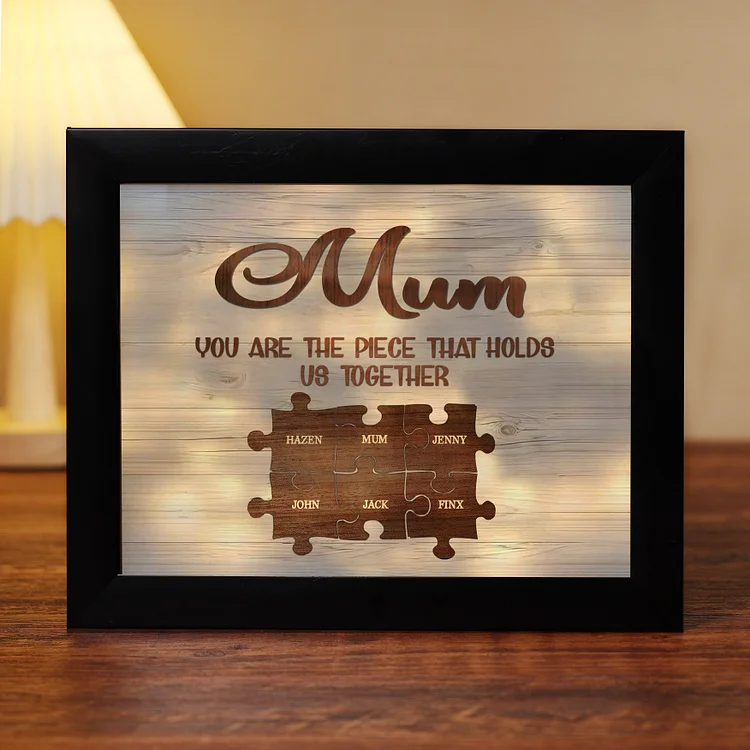 6 Names-Personalized Family Puzzle Frame You Are The Piece That Holds Us Together Custom 6 Names And Text LED Night Light