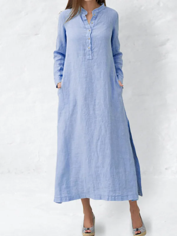 Cotton Blend Side Split Long-Shirt Dress