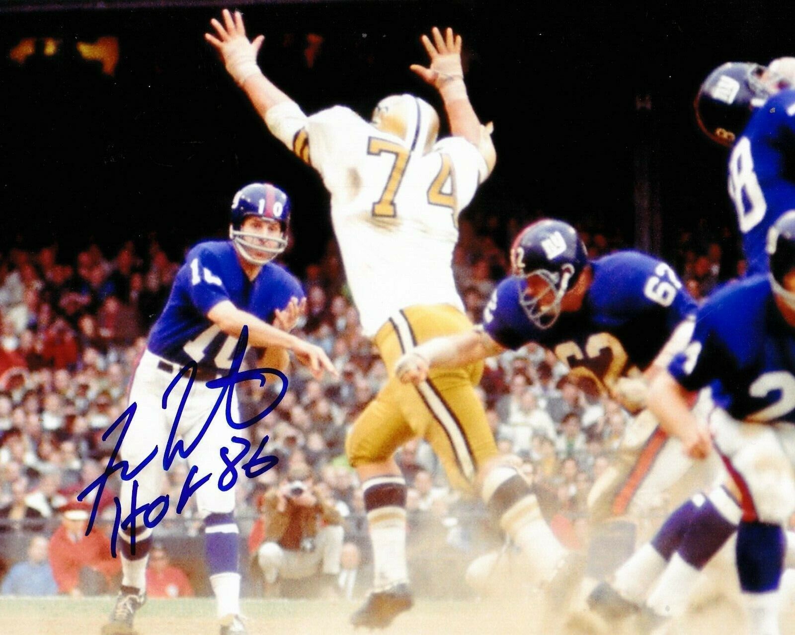 FRAN TARKENTON NEW YORK GIANTS HOF 86 ACTION SIGNED 8x10 Photo Poster painting