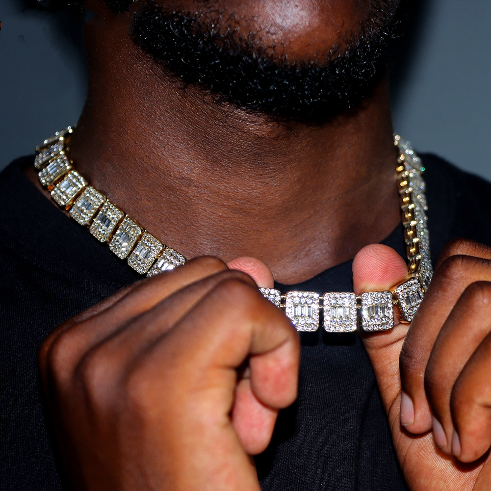 Mens Bling Iced Out Baguette Tennis Chain Hip Hop Jewelry-VESSFUL