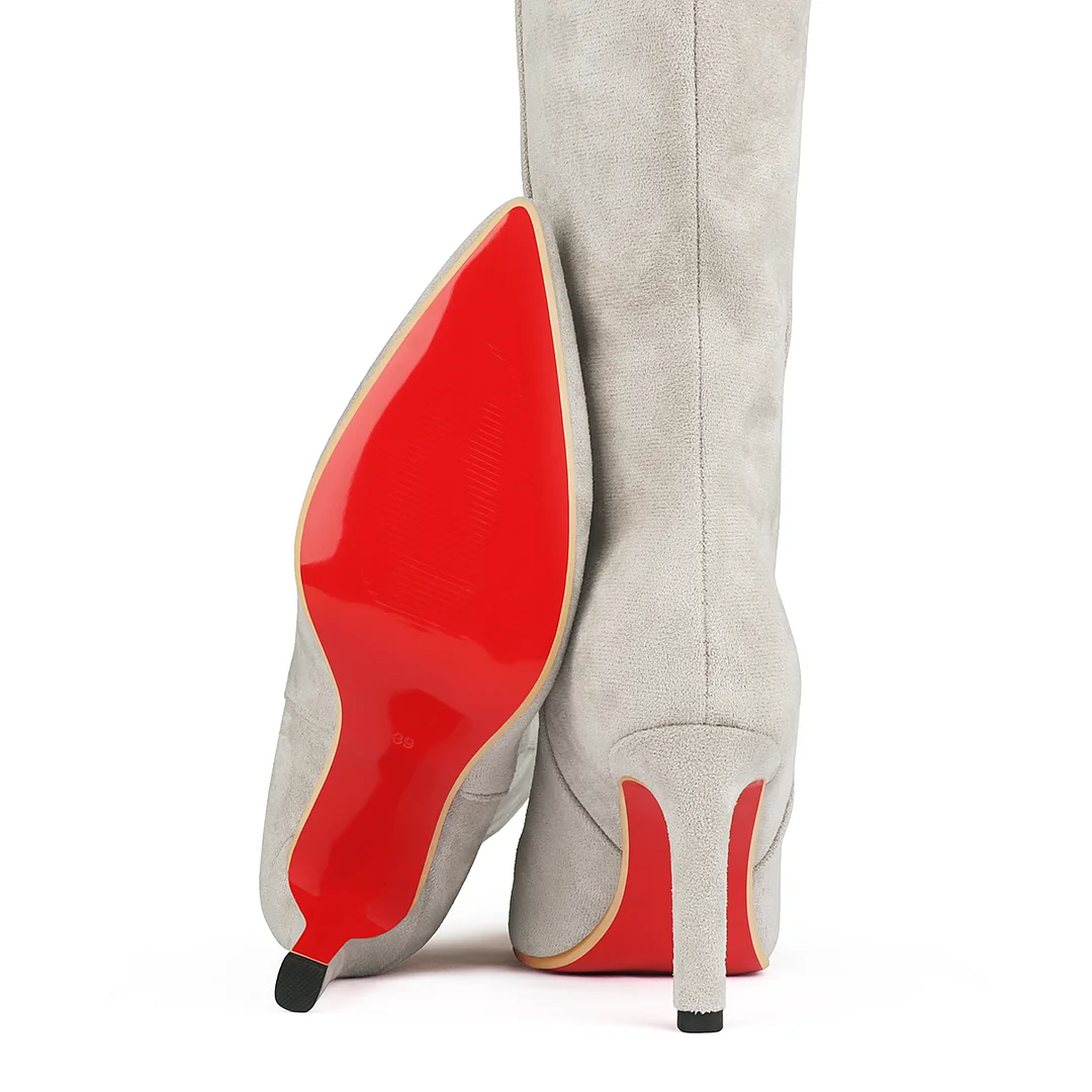 95mm Women's Pointed Toe Stiletto Heel Knee Red Bottom Boots-MERUMOTE