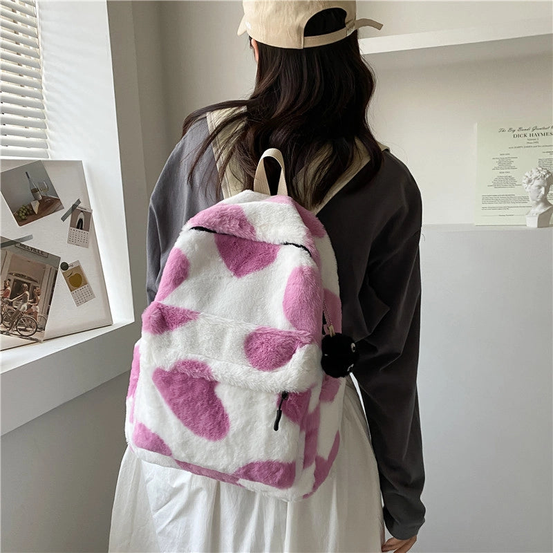 Harajuku Style Schoolbag Female Backpack Letter Cute Girl Plush Bag Korean Style Student Bag Soft Girl Backpack