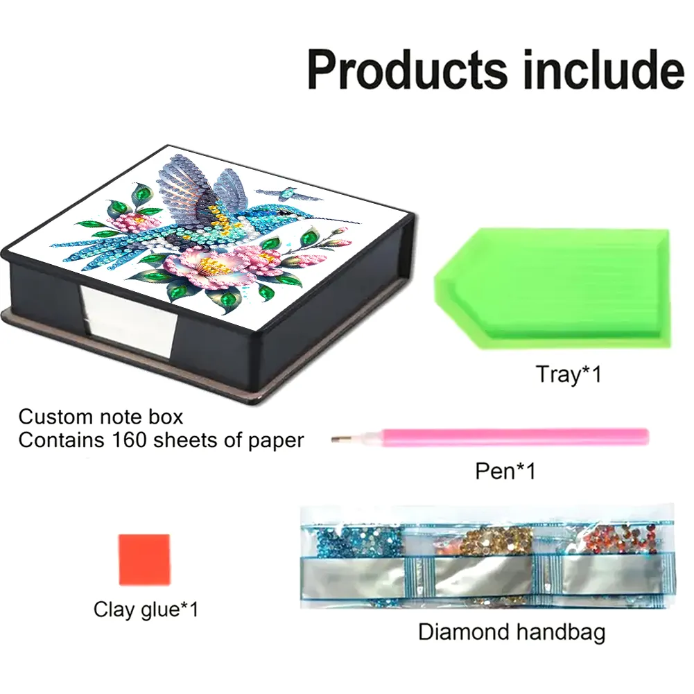5D DIY PU Diamond Art Note Box with 160 Sheets Paper Memo Pad Holder (Bird)