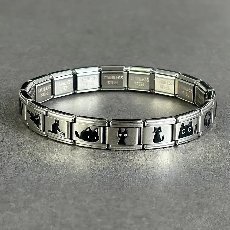 Women's Cute Black Cat Stainless Steel Stretch Bracelet