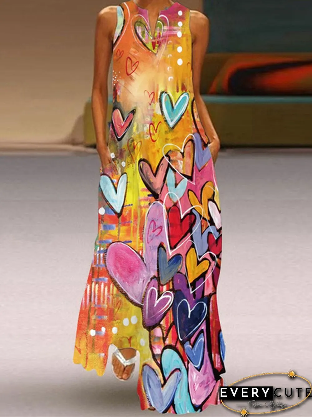 Casual Womens Fashion Sleeveless V-Neck Colorful Dress Vest Long Maxi Plus Size Beach