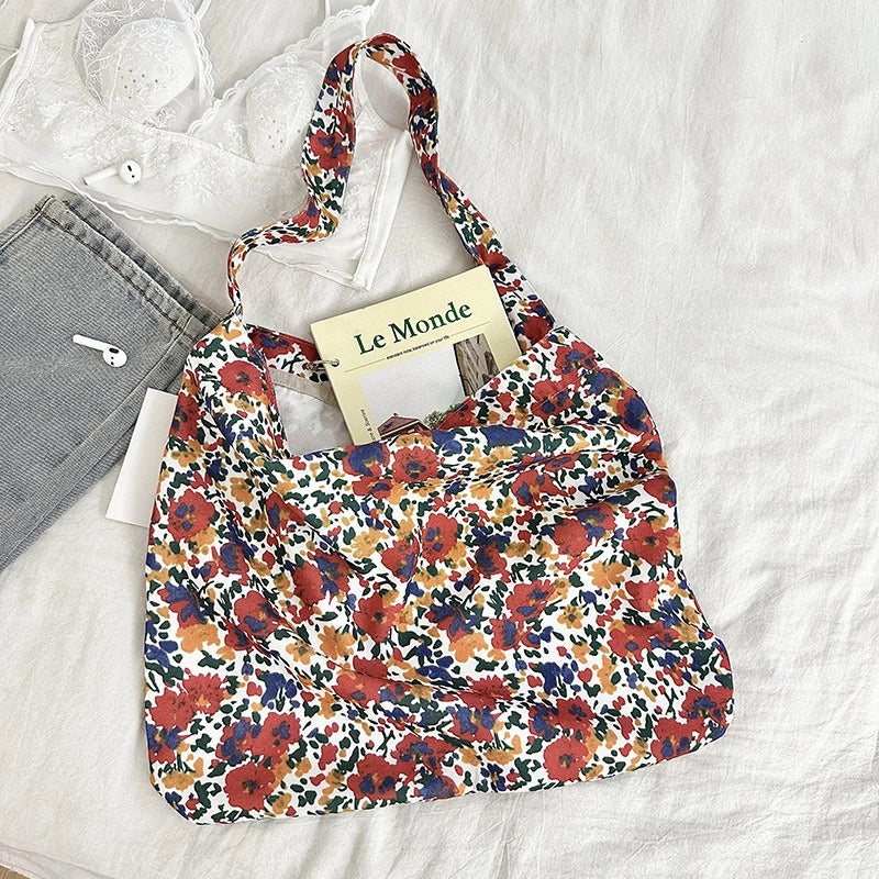 Niche Canvas Bag For Women 2024 New Summer Korean Style Design Sense High Quality Artistic Floral Canvas Bag