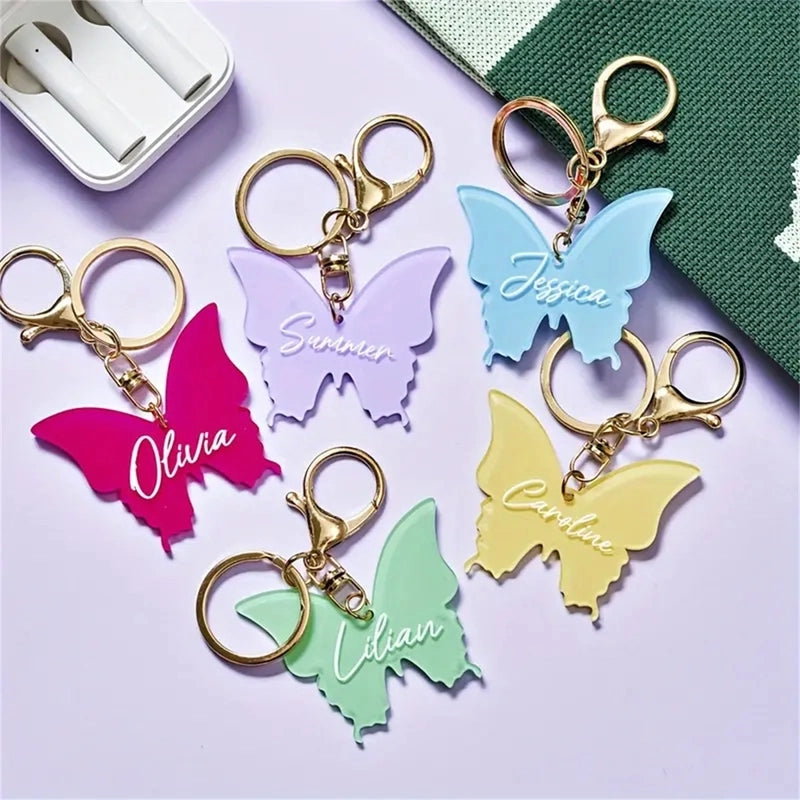 Vacation Minimalist Butterfly Arylic Alloy Animal Printing Butterfly Keychain