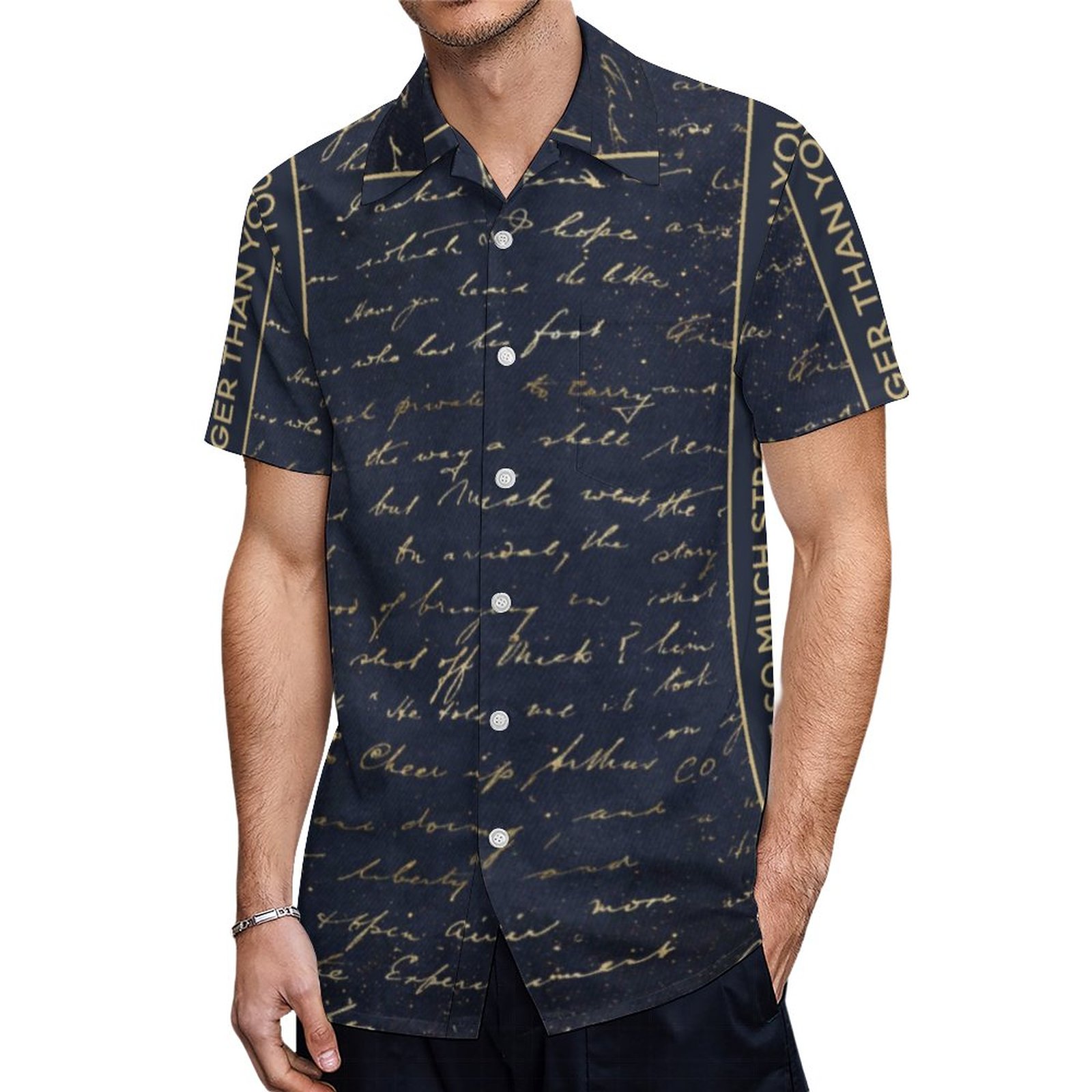 You Are Stronger Inspirational Blue Gold Writings Hawaiian Shirt Mens Button Down Tropical Hawaii Beach Shirts
