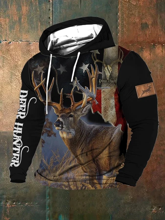 Men's Western Elk Print Hooded Sweatshirt