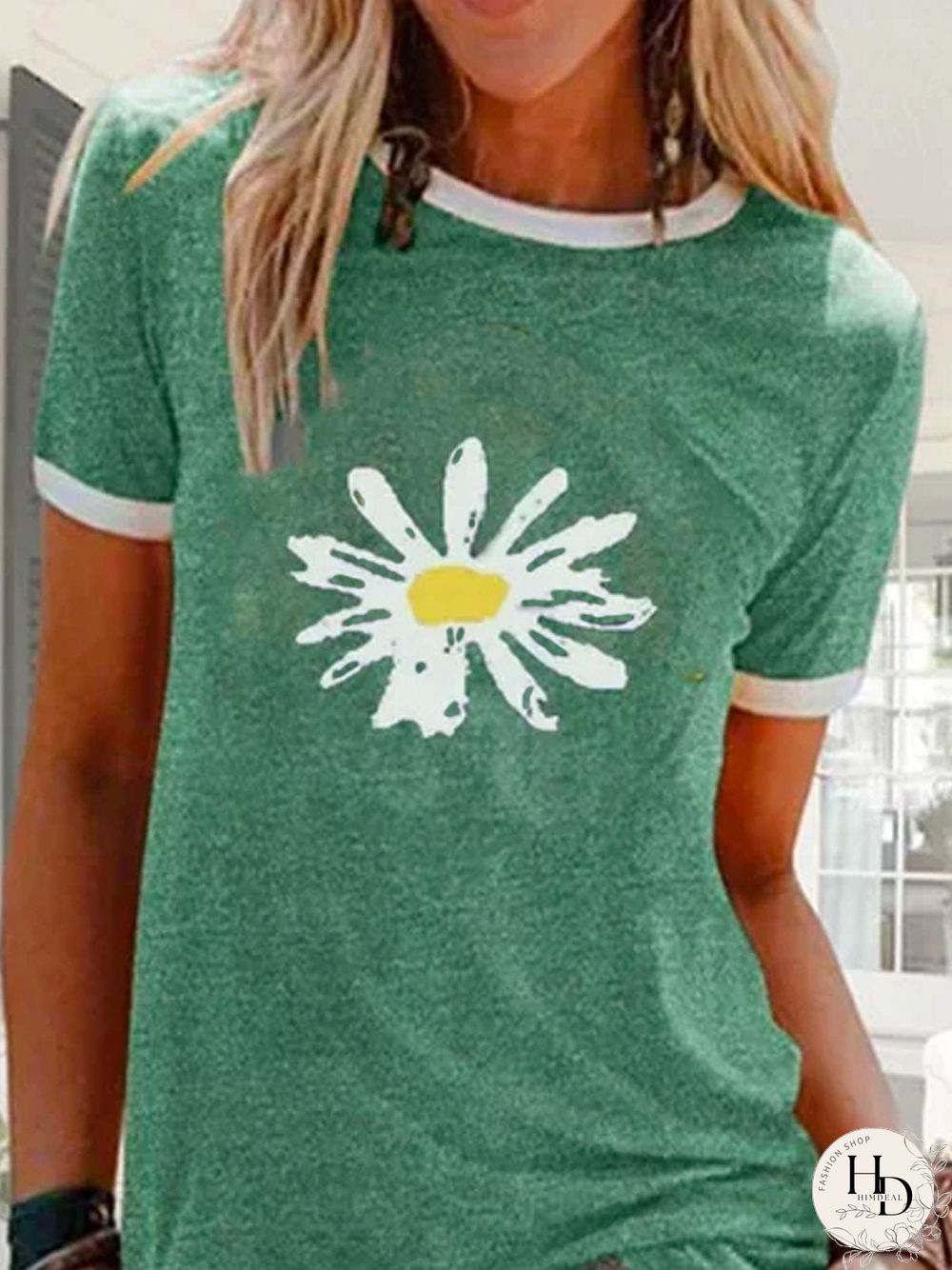 Green Short Sleeve Crew Neck Shirts & Tops