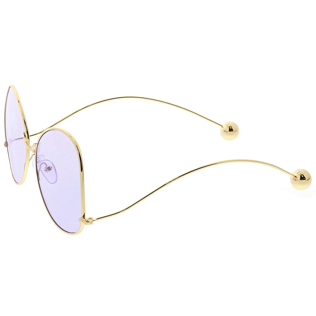 Women's Metal Butterfly glasses Thin Curved Arms Ball Accent Color Tinted Flat Lens 56mm