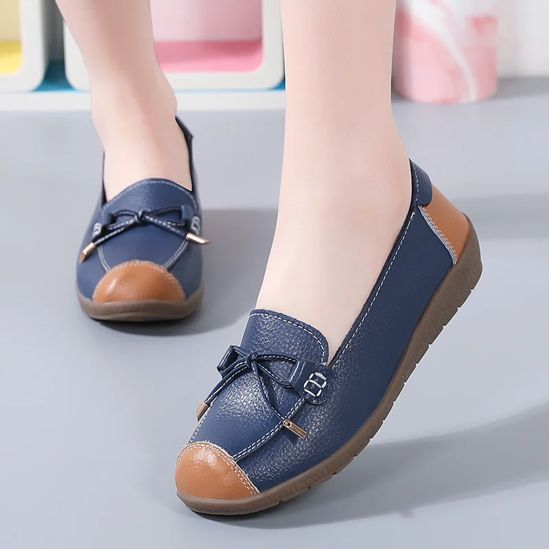 Qengg And Autumn New Women's Shoes Single Shoes Bean Shoes Comfortable Flat Shoes Bow Mother Shoes Flat Slope And Large Women's Shoes