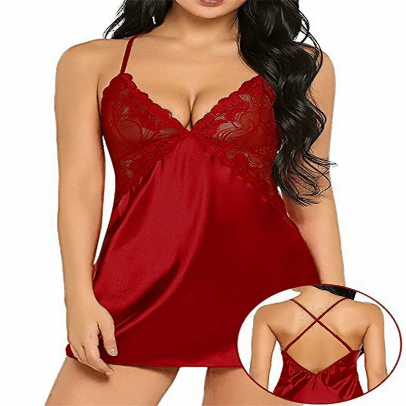 Churchf Sex Lingerie Sexy Imitation Ice Silk Back Cross-Sling Aja Pyjale Tat