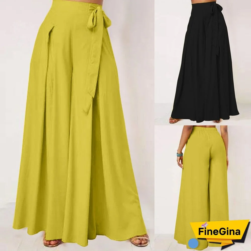 Women High Waist Flare Wide Leg Baggy Pants Culotte Long Palazzo Trousers