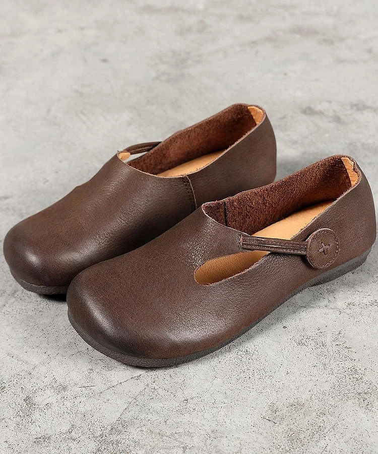 Women Chocolate Flat Shoes For Women Cowhide Leather