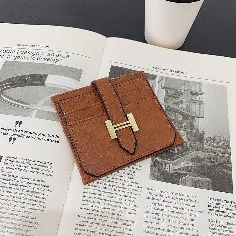 էѧӧܧ Women's Pu Leather Card Holder Wallets Women Brand Metal Buckle Trifold Leather Mini Wallet Small Money Bag Purses
