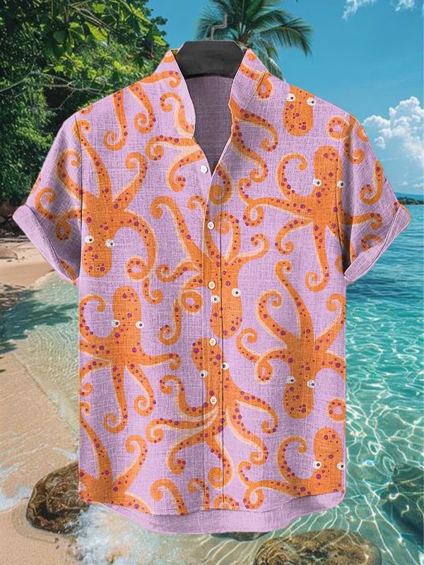 Men's Cute Cartoon Octopus Graphic Print Short Sleeve Shirt