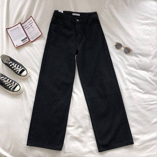 Brownm High Waist Jeans 2021 New Spring Autumn Korean Casual Loose Wide-leg Pants Women Streetwear Baggy White Button Fly Jeans