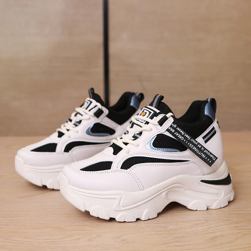 2022 Spring Women Fashion Chunky Sneakers Thick Bottom Platform Casual Shoes Woman Lace Up Breathable Mesh Sport Shoes