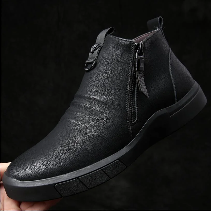 Breakj Men Shoes Designer Genuine Leather 100%wool Lining Winter Super Keep Warm Outdoor Ankle Boots Snow Boots Casual Sneakers 601-0