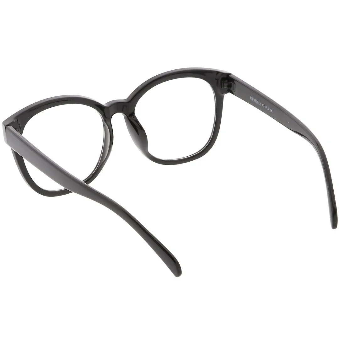 Oversize Horn Rimmed Round Eyeglasses Metal Rivets Clear Lens 55mm