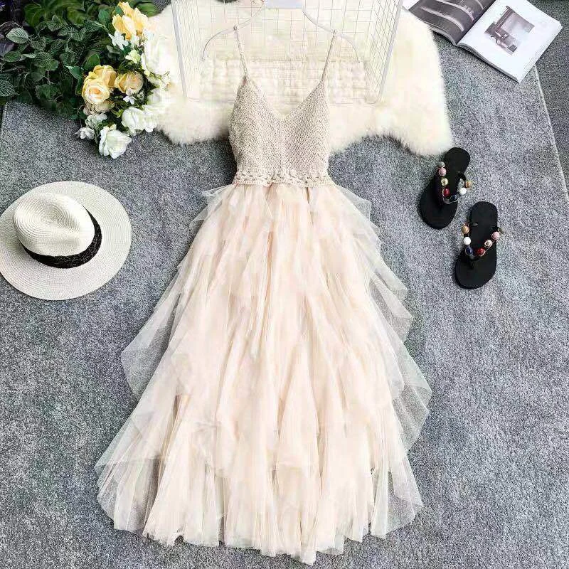 2020 New Sweet Spaghetti Strap Women Dress Fashion Female Cupcake Dresses