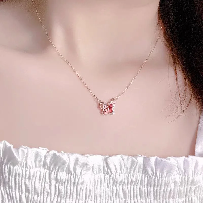 Filigree Inlay Butterfly Necklace