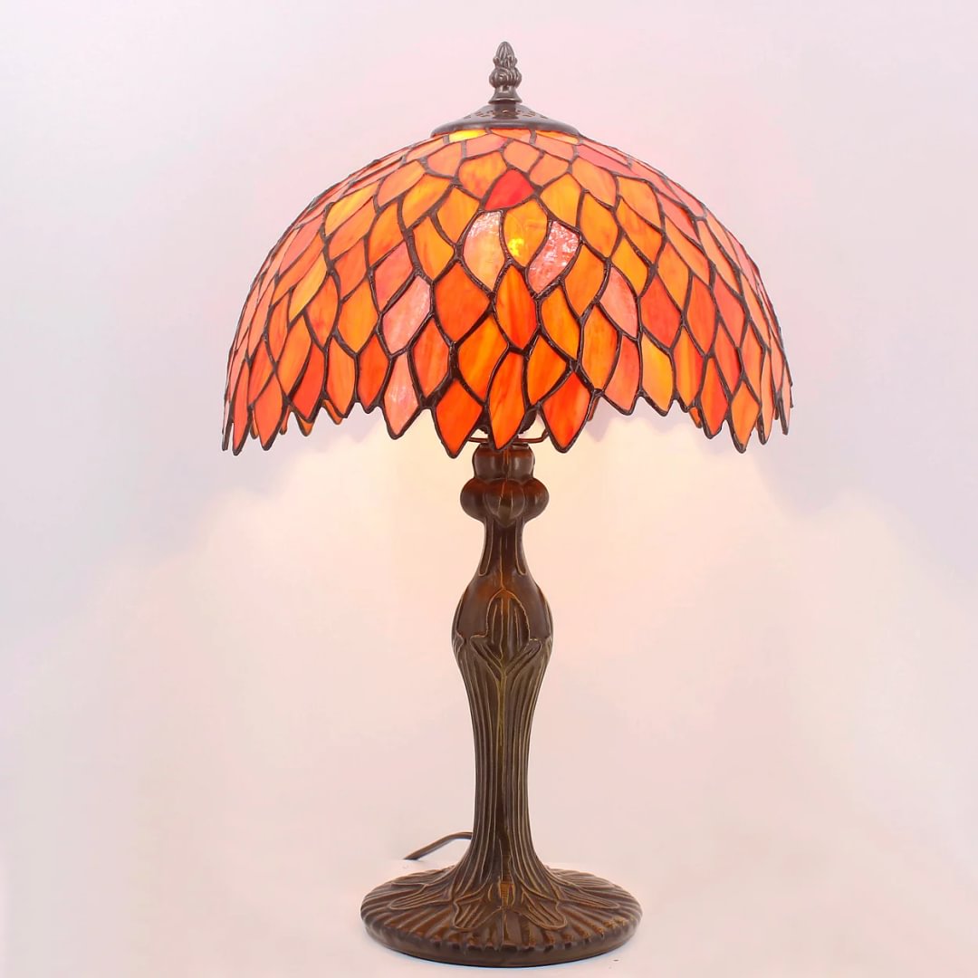 Tiffany Lamp Table Stained Glass Bedside Lamp Red Wisteria Memory Vintage Traditional Style Desk Reading Light 18" Tall Living Room Bedroom Library Banker Antique Bohemian Bloomsbury Market LED Bulb Included
