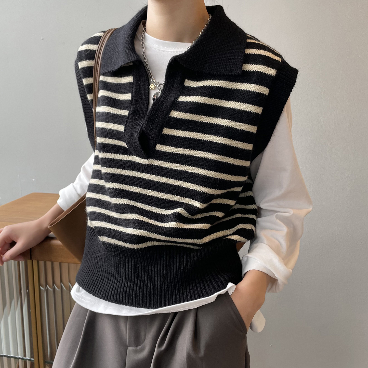Lapel Striped Vintage Vest