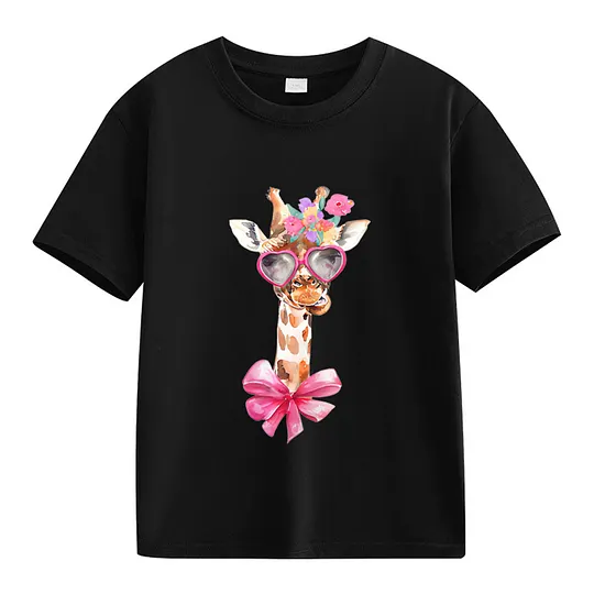 【2Y-13Y】Giraffe With Heart Sunglasses & Bow Kids' T-Shirt