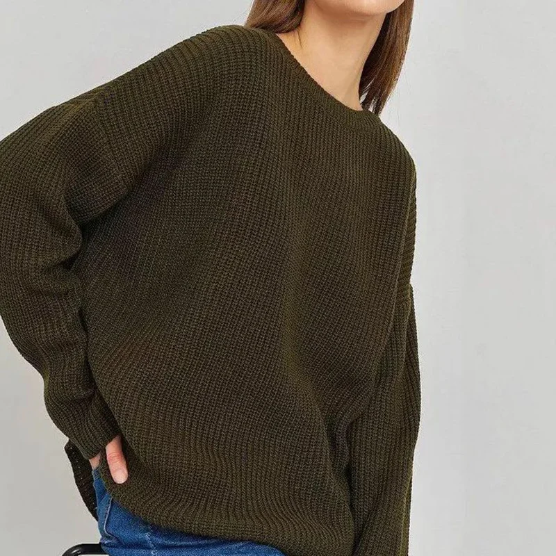 Uveng Uveng / Winter 2024 Round Collar Loose Long Sleeve Basic Casual Sweater Sweater