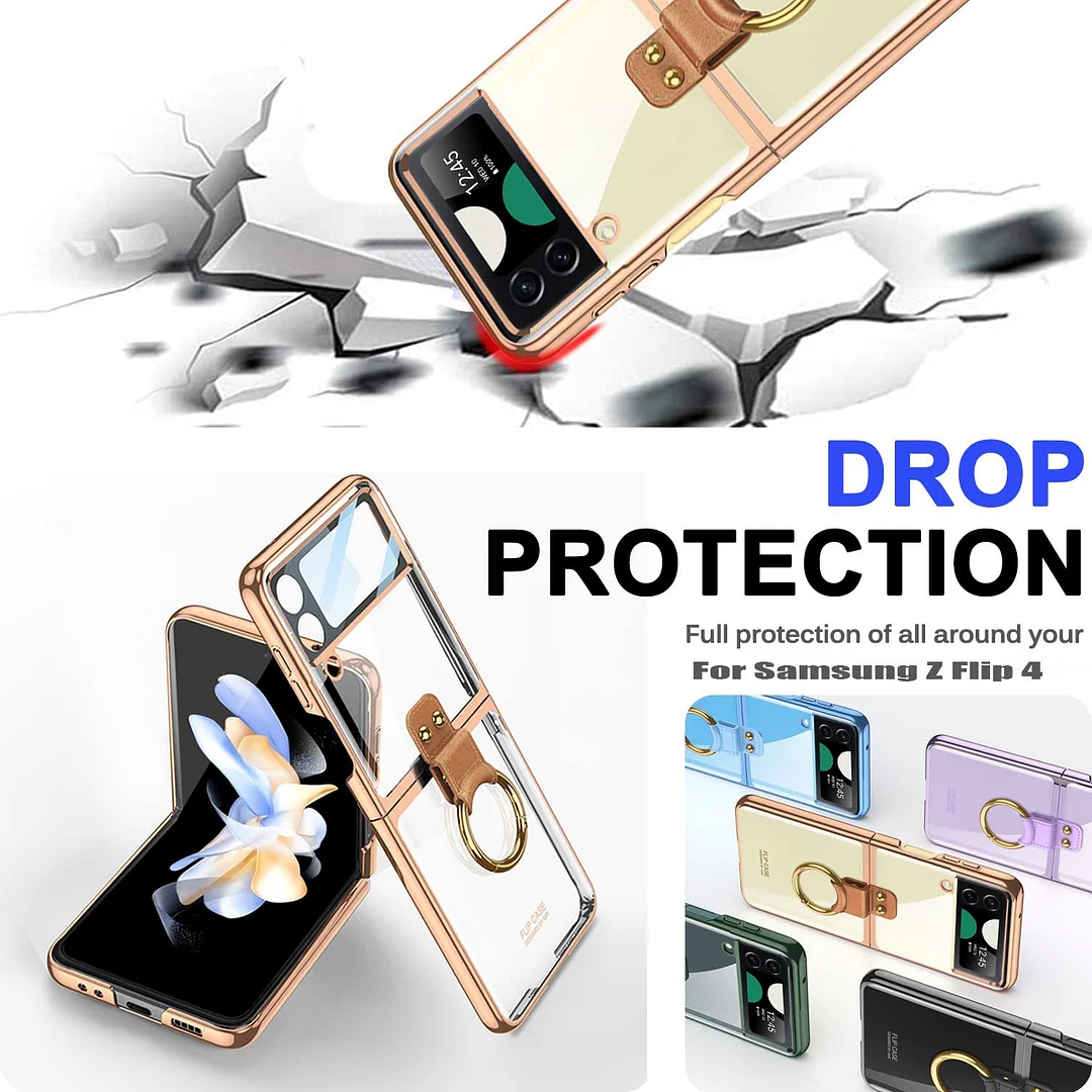 For Samsung ZFlip4 Shell Film Phantom Ring Personality Pure Color Simple Transparent PC Hard Case Phone Case
