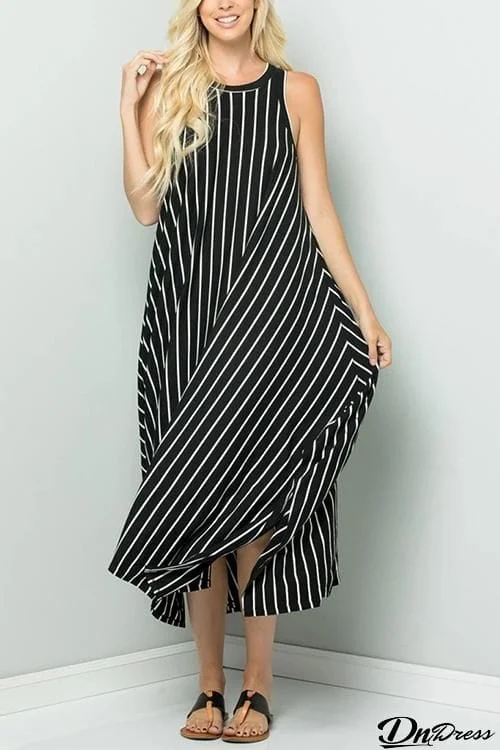 Stripe Sleeveless Maxi Dress