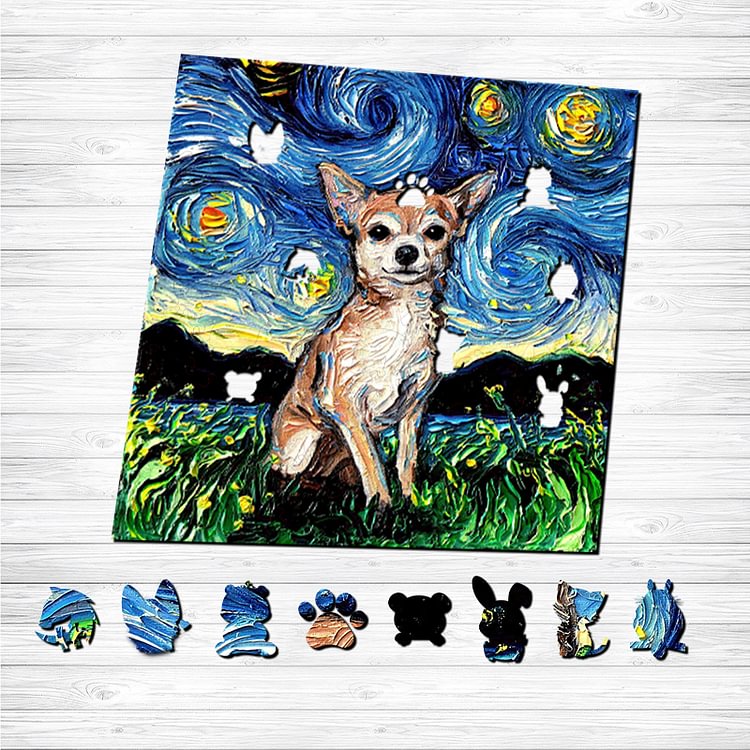 Van Gogh Chihuahua Wooden Jigsaw Puzzle