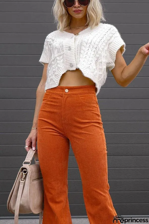 Autumn Mood Corduroy Pocketed Flare Pants