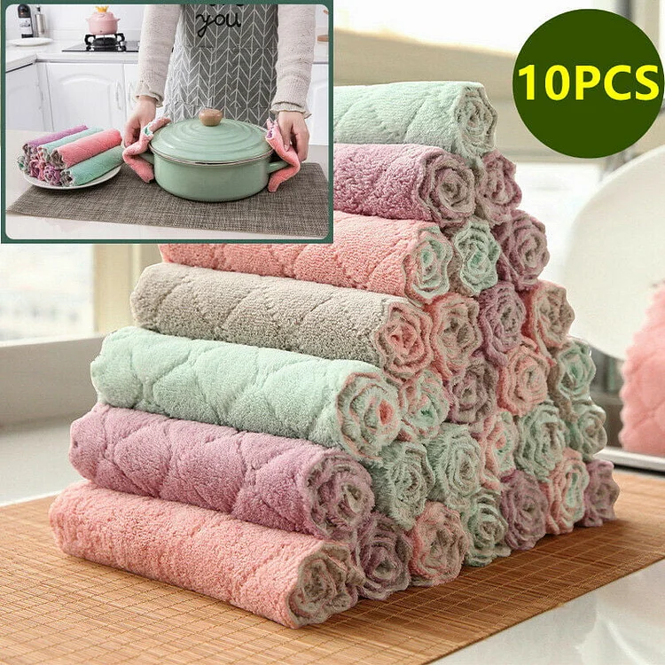 10Pack Rag Dish Cloth Water Absorption Thickening Pot Washing Towel Table Home Kitchen Dishcloth Random Color