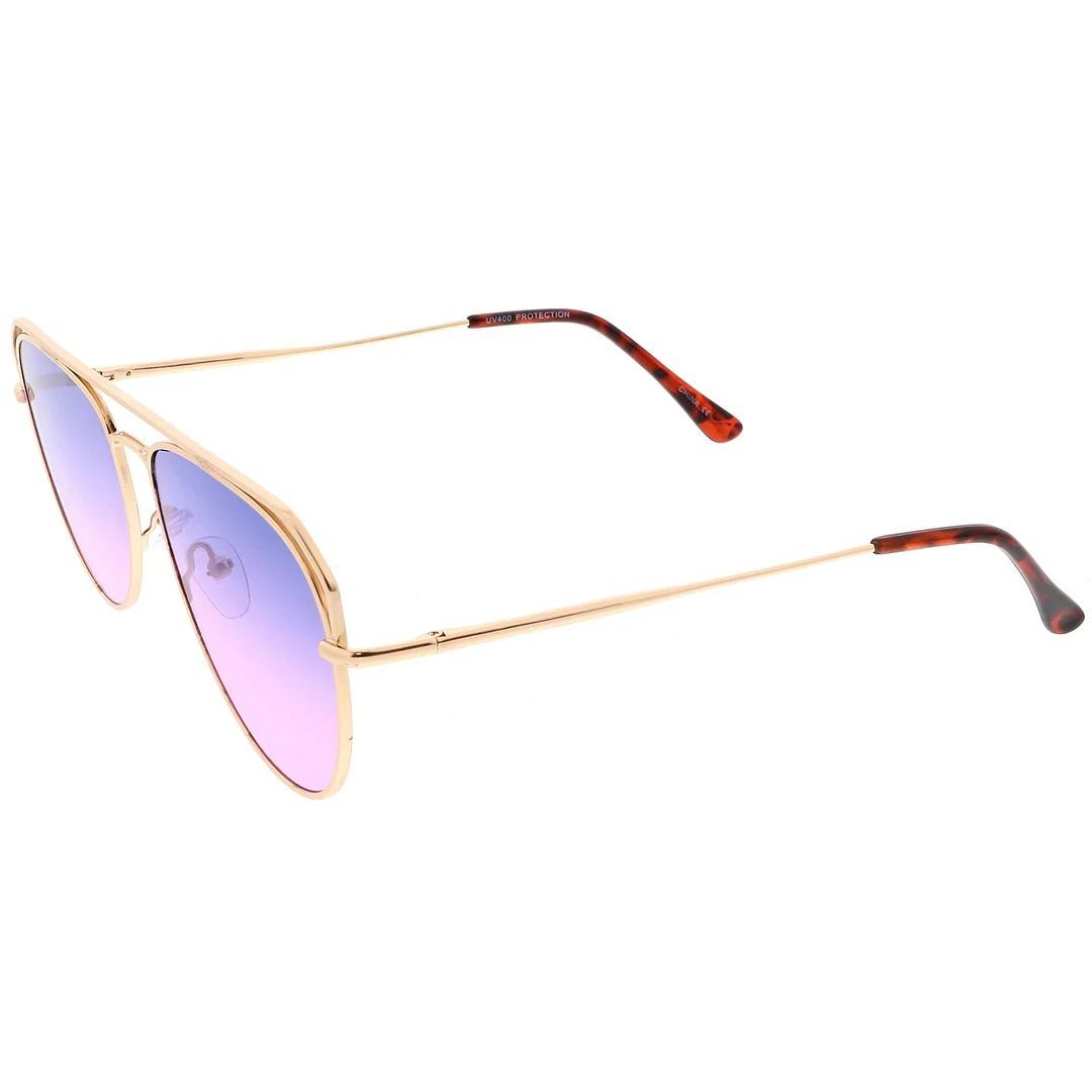 Modern Aviator glasses Open Metal Double Crossbar Gradient Flat Lens 55mm