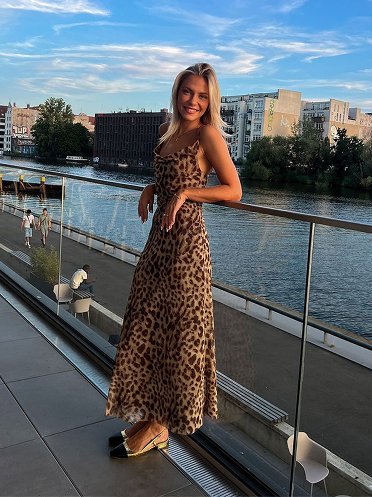 Kissbake event dresses for women luxury Women Leopard Print Halter Dress Sexy Off-the-shoulder Fasion  Maxi Robe 2024 New Female Party Beach Holiday Party Long Dress