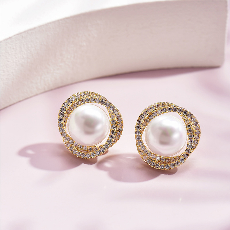 Fashion Rhinestone Artificial Pearl Stud Earrings 2024 - Flycurvy 